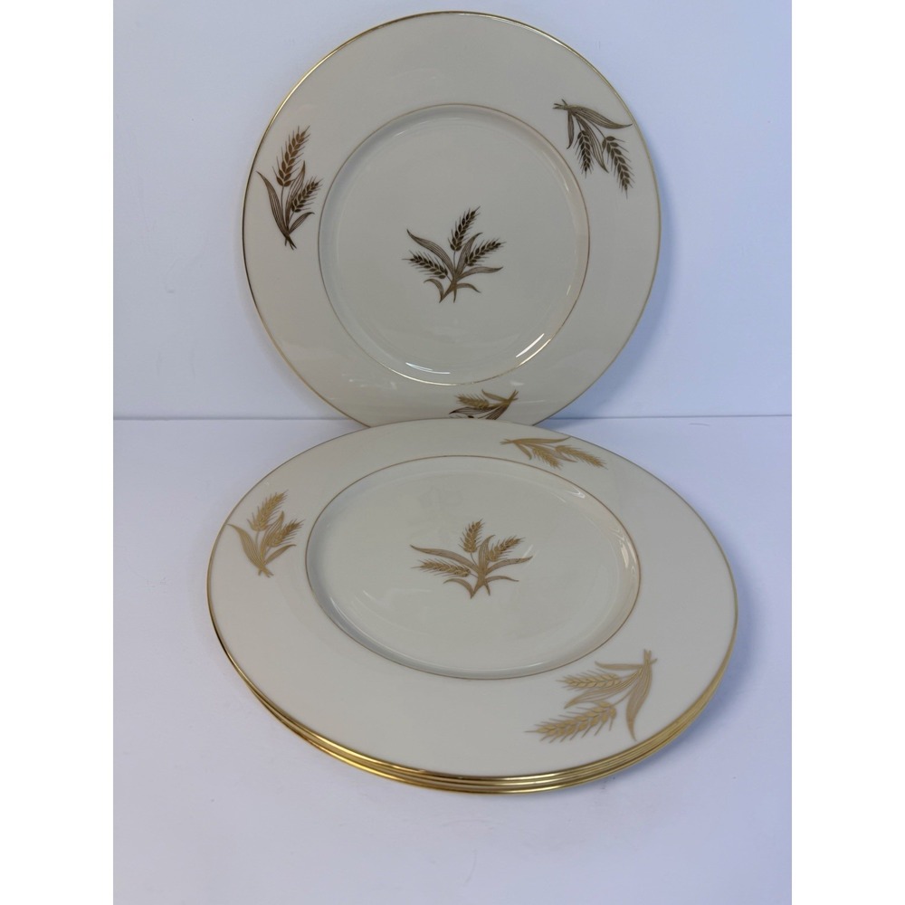 4 Lenox Harvest R-441 Dinner Plate 10.5" Cream Gold #2